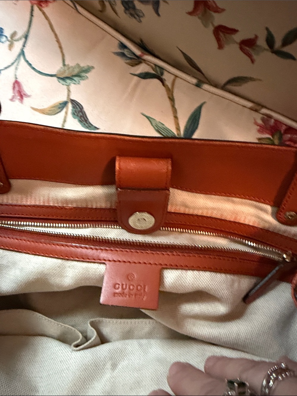 Gucci Blue Denim Tote with Orange Leather Trim - Picture 10 of 14